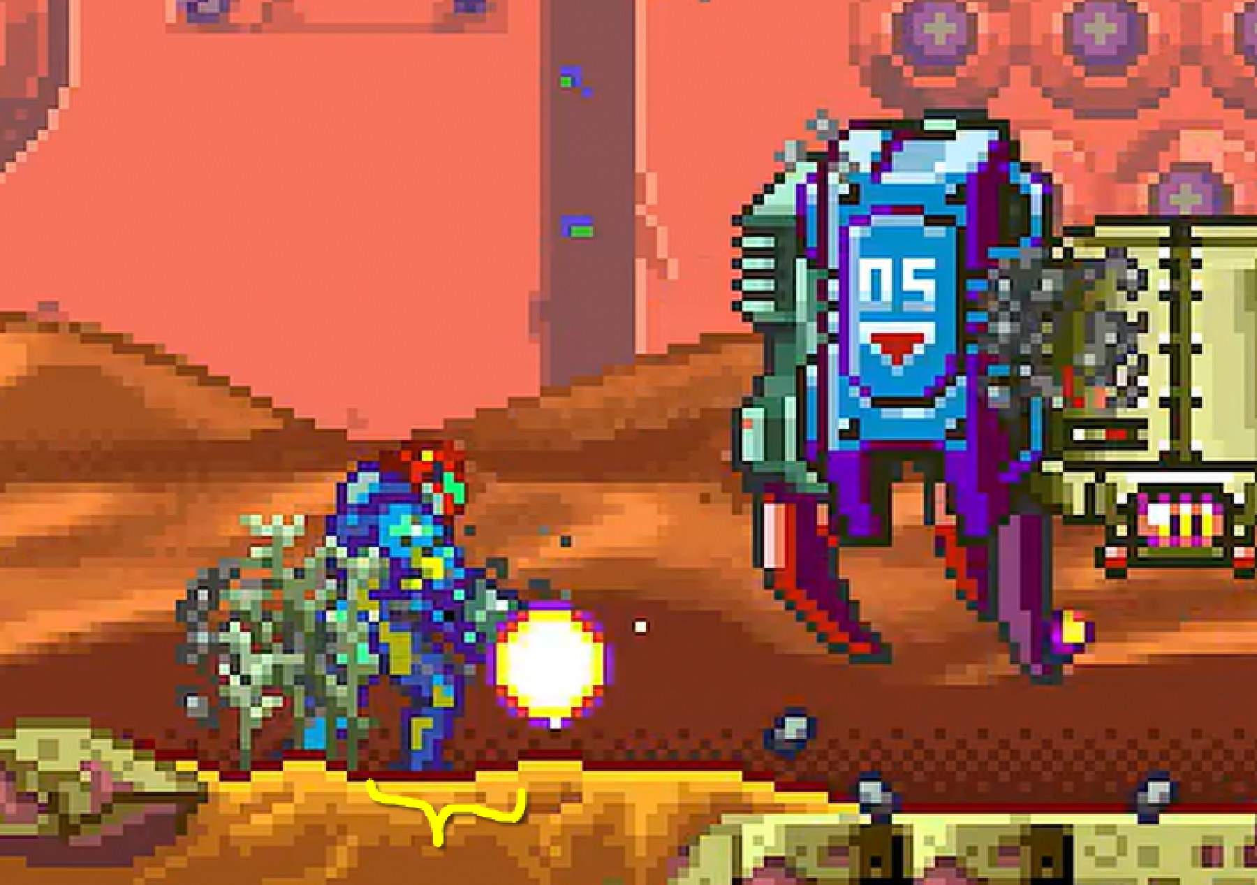 With High-Jump, start the initial jump when Samus' right foot is between the plant and the sand hill.